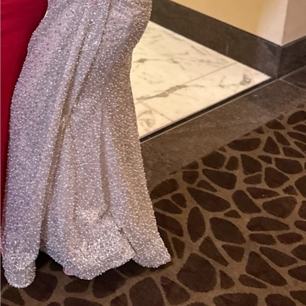 Elegant Sequin Gown With Feather Details - image 2